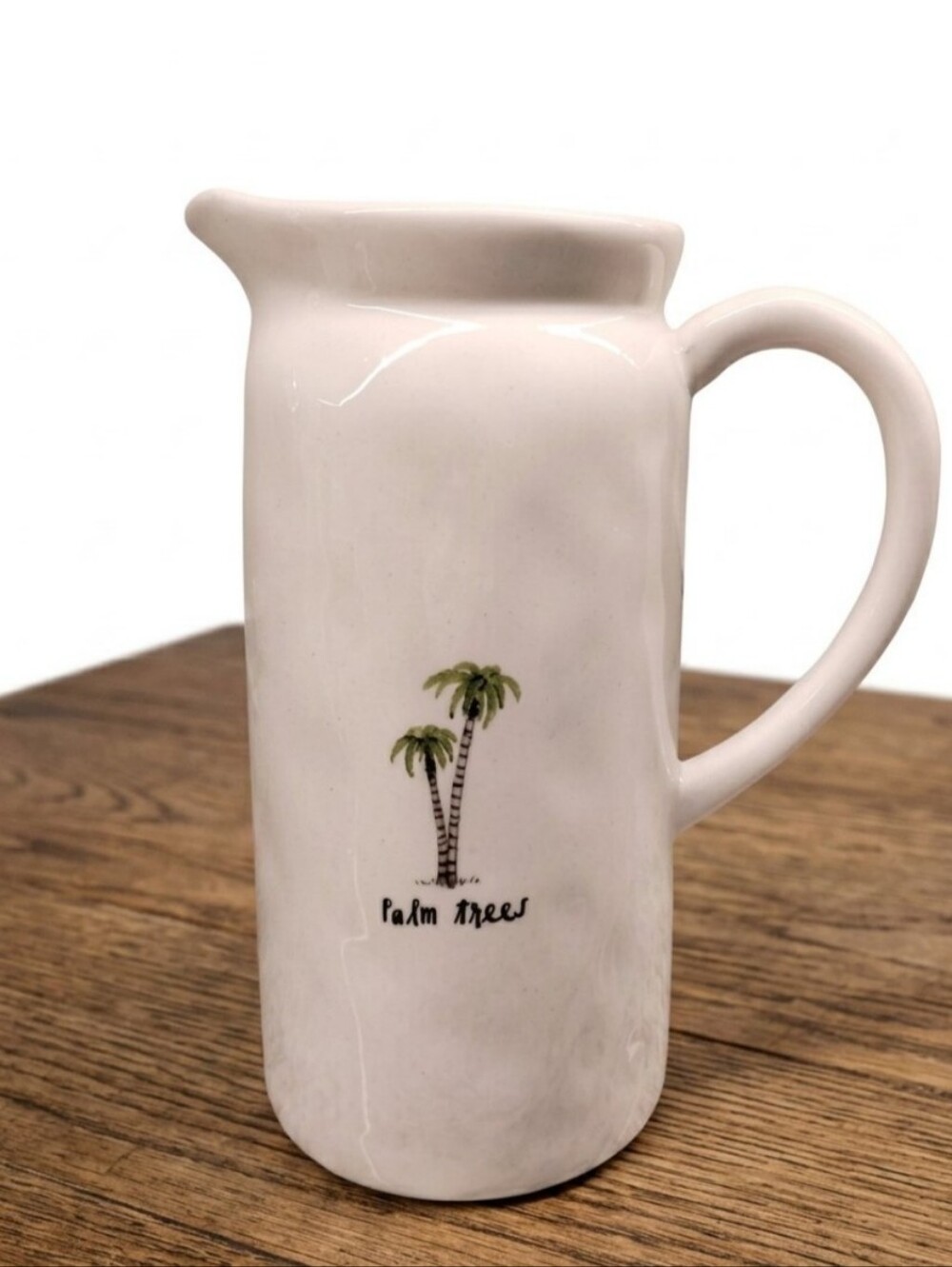 Rae Dunn Palm Trees Ceramic Pitcher Magenta Artisan Collection Coastal Beach